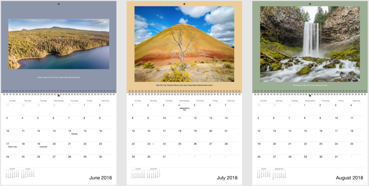2018 Oregon Calendar (Option 3)